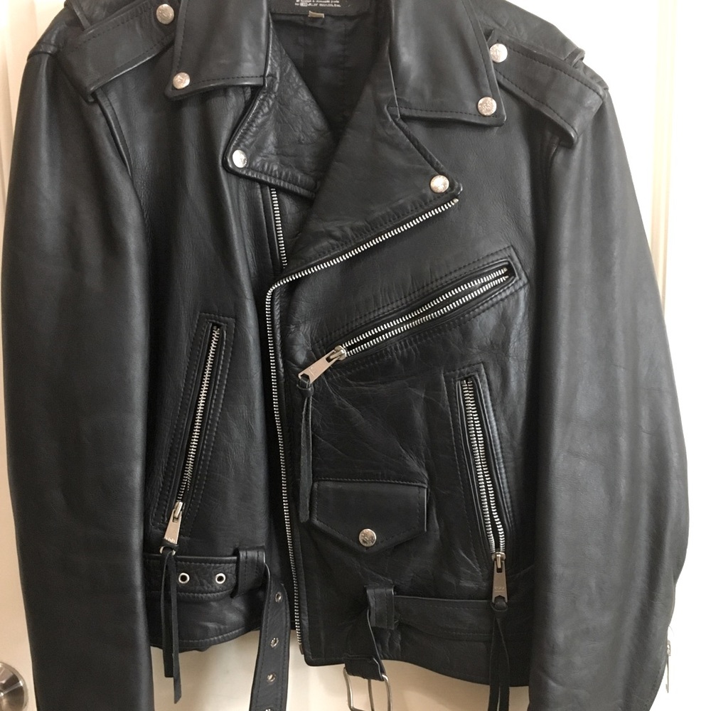 Genuine leather motorcycle jacket, thick and heavy
